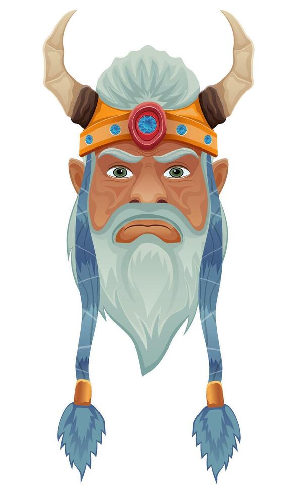 ancient fantasy magic face shaman healer man character cartoon illustration isolated on white background vector