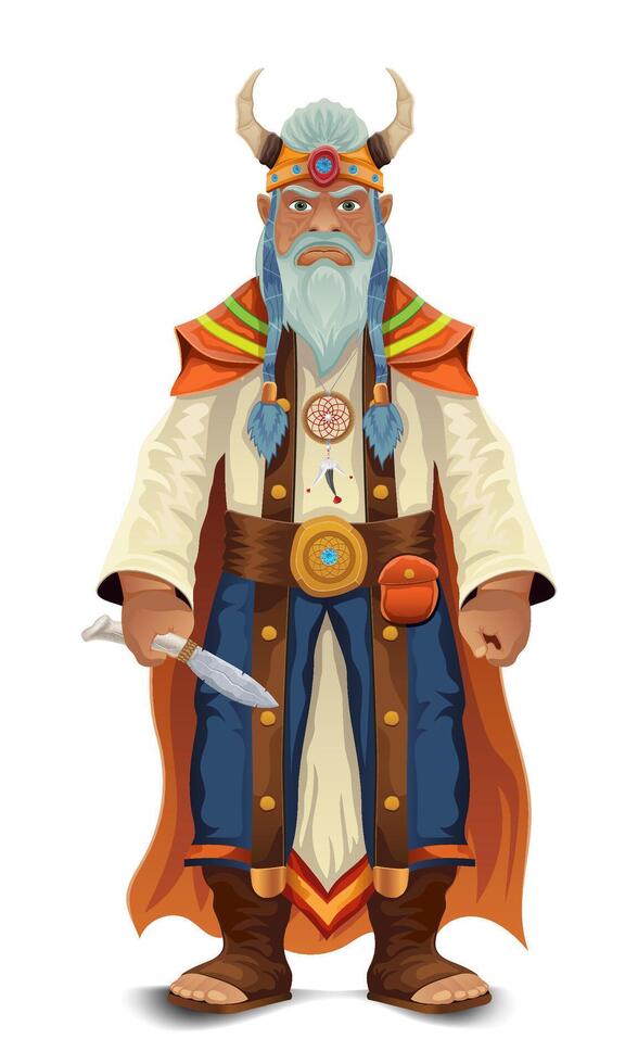 ancient fantasy magic shaman healer man character cartoon illustration isolated vector