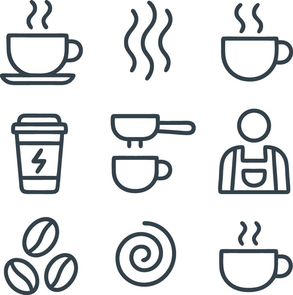 Coffee and coffee icons set, line style illustration vector