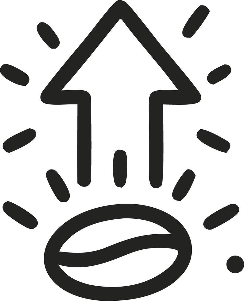 A black and white illustration of a coffee cup with an arrow pointing up vector