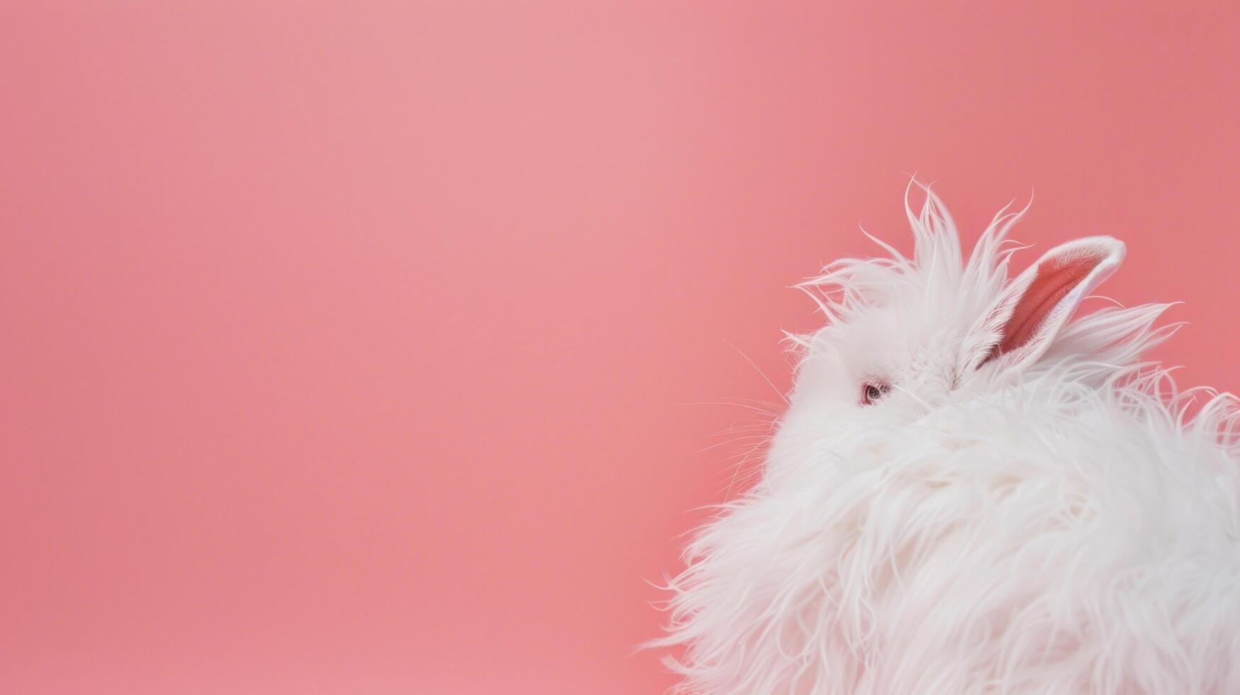 White Rabbit with Soft Fur on Pink Background with Copy Space, Adorable Pet Portrait, Cute Bunny Close-up, Furry Animal Photo, Spring Easter Concept photo