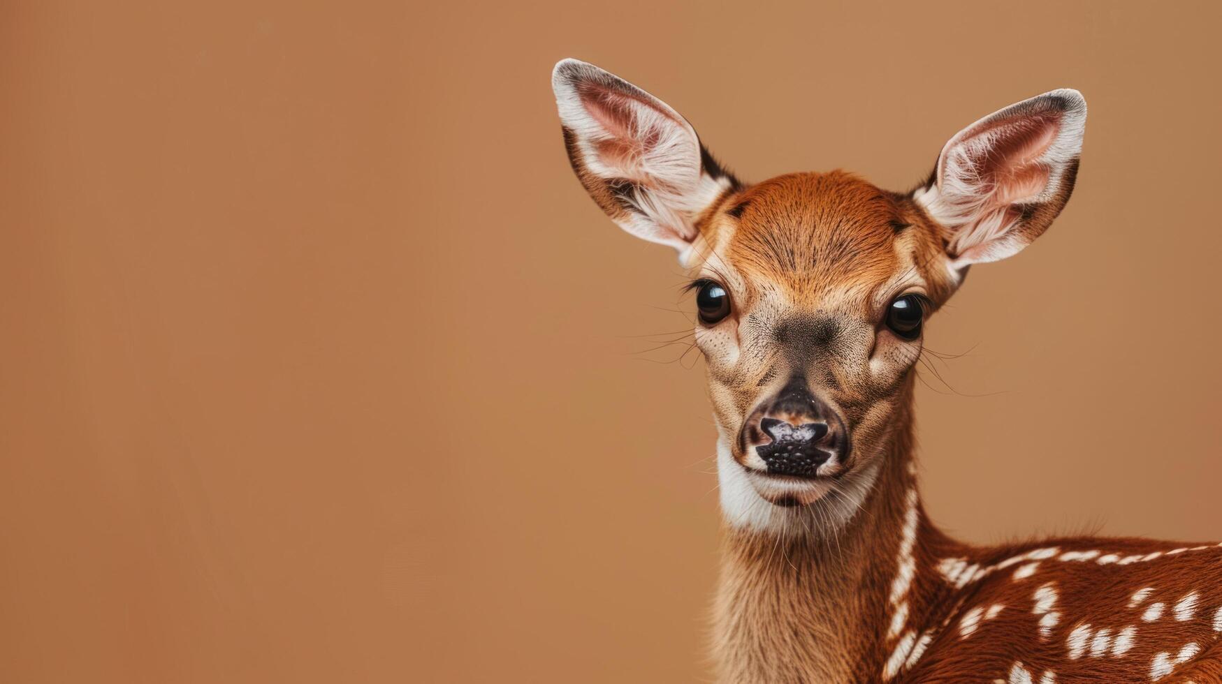 Charming Fawn Portrait with Warm Muted Background and Copy Space, Close-up of Young Deer with Expressive Eyes, Wildlife Photography, Nature and Calm Concept photo