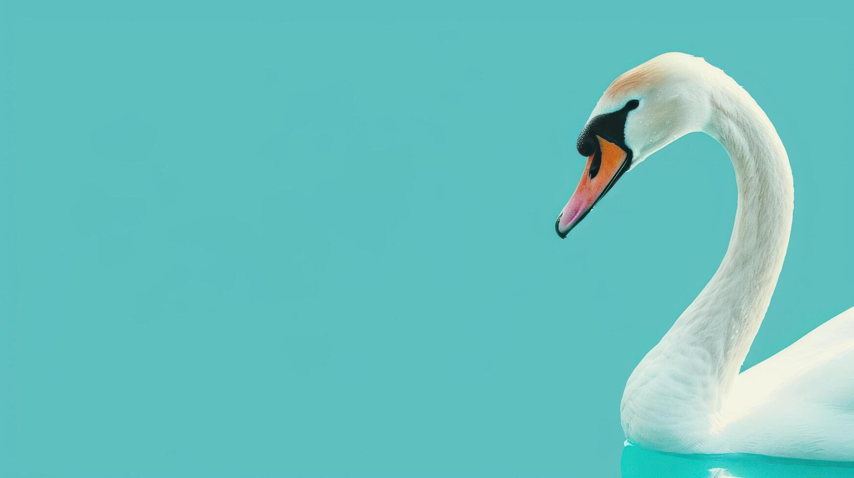 Elegant Swan with Graceful Neck Curve on Teal Background with Copy Space, Majestic Water Bird Photography for Nature, Wildlife, and Serenity Concepts photo