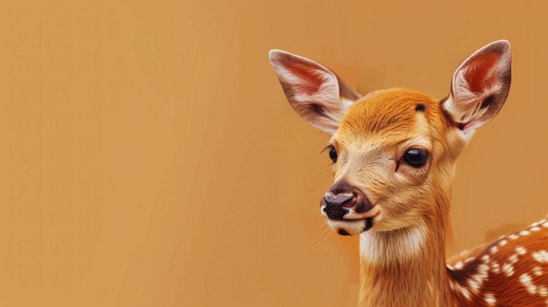 Adorable Fawn Portrait with Soft Muted Background and Copy Space, Close-up of Young Deer with Expressive Eyes, Wildlife Photography, Nature and Serenity Concept photo