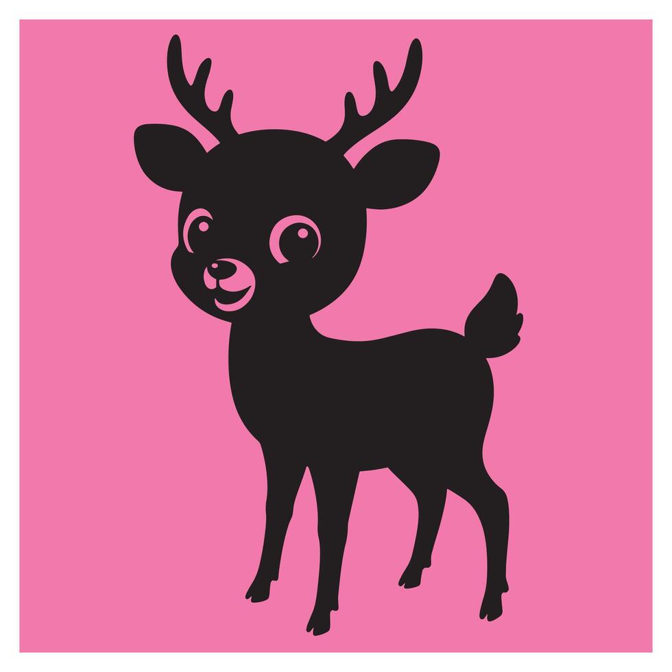 Adorable black deer silhouette with antlers against a vibrant pink background for festive designs vector