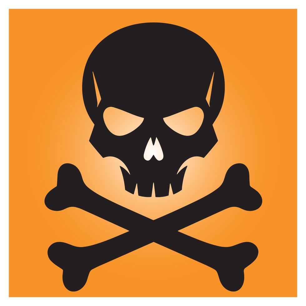 Simple black skull and crossbones symbol on orange background for halloween themes vector