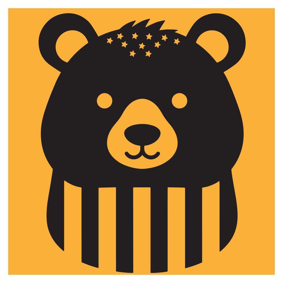 Adorable cartoon bear with star accents and striped scarf on orange background vector