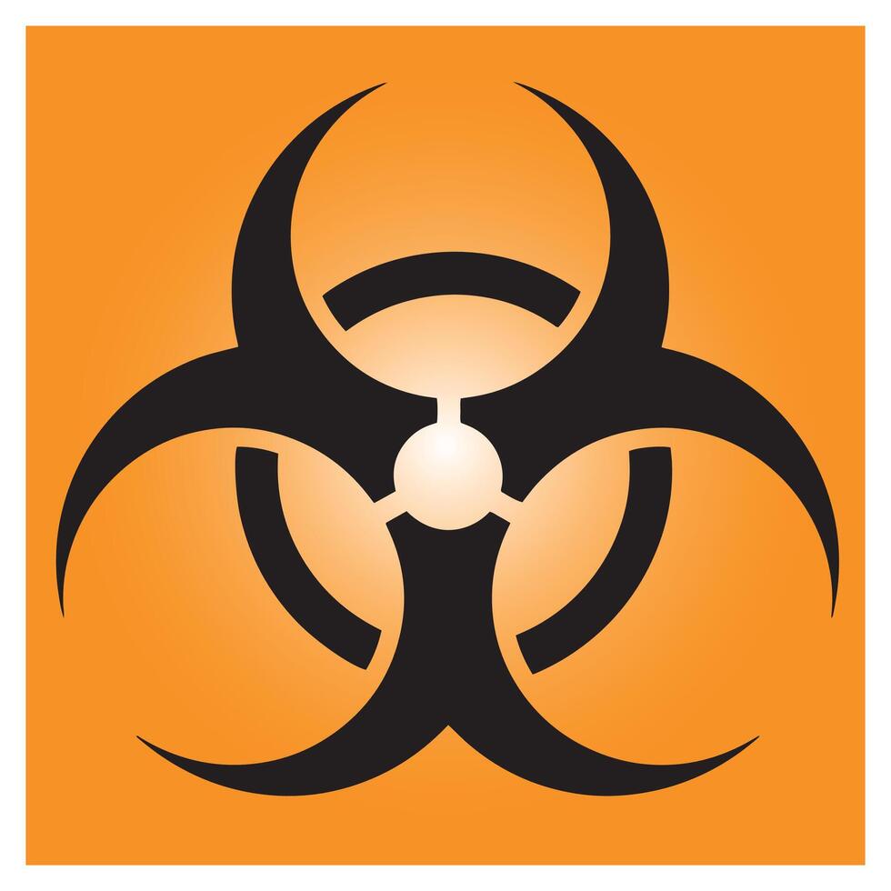 Bold black biohazard symbol on orange background representing biological hazard and warning vector
