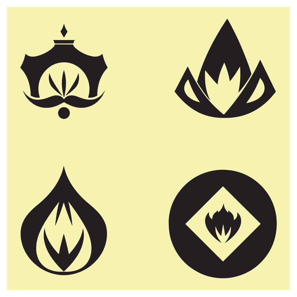 Four abstract flame logos in a modern black and white minimalist geometric style vector