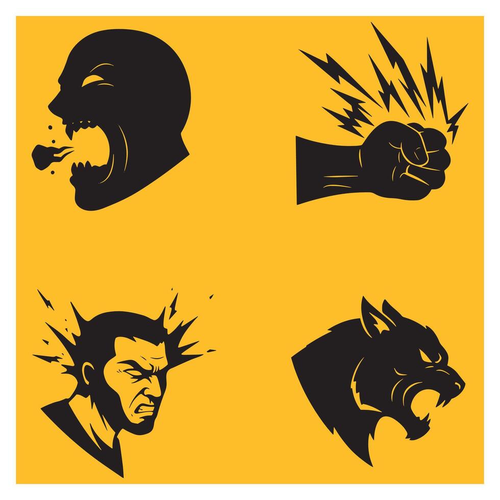 graphic illustrating aggression anger fury rage and wild animalistic instincts on yellow background vector