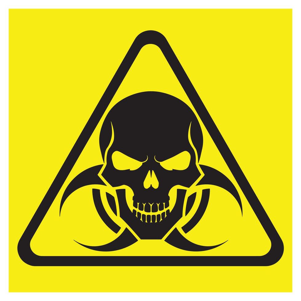 Warning sign with a skull in black and yellow illustrating biohazard or dangerous materials vector