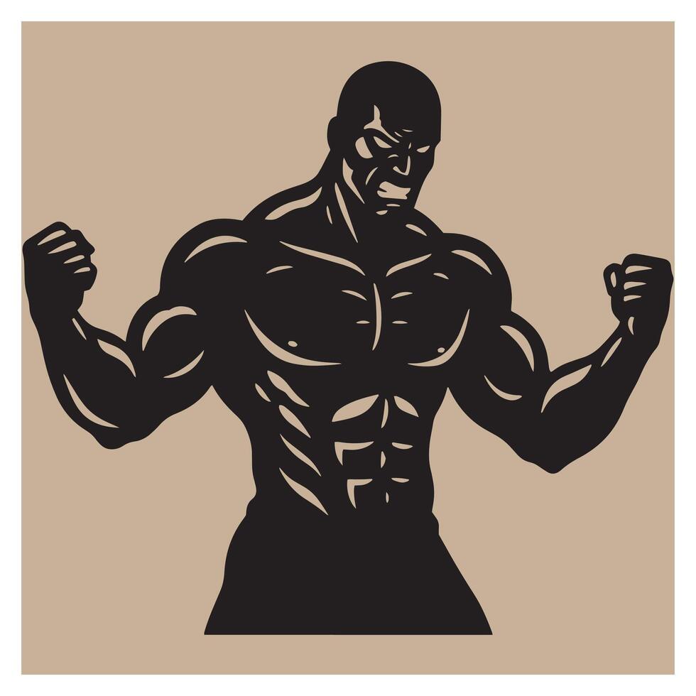 Silhouette of a muscular bodybuilder showing strength and power in a fitness and sport theme vector