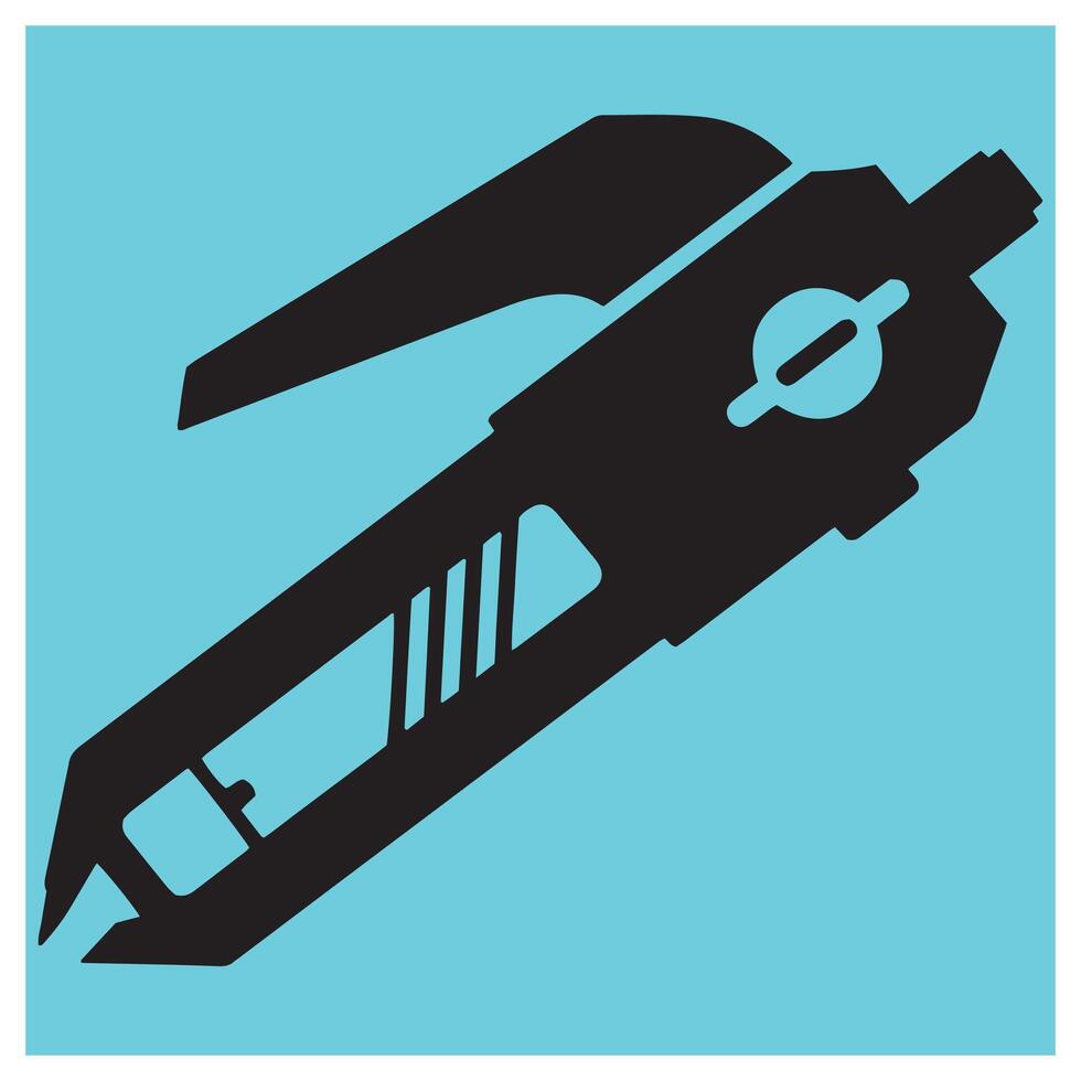 illustration of a black utility knife or box cutter silhouette on teal background vector