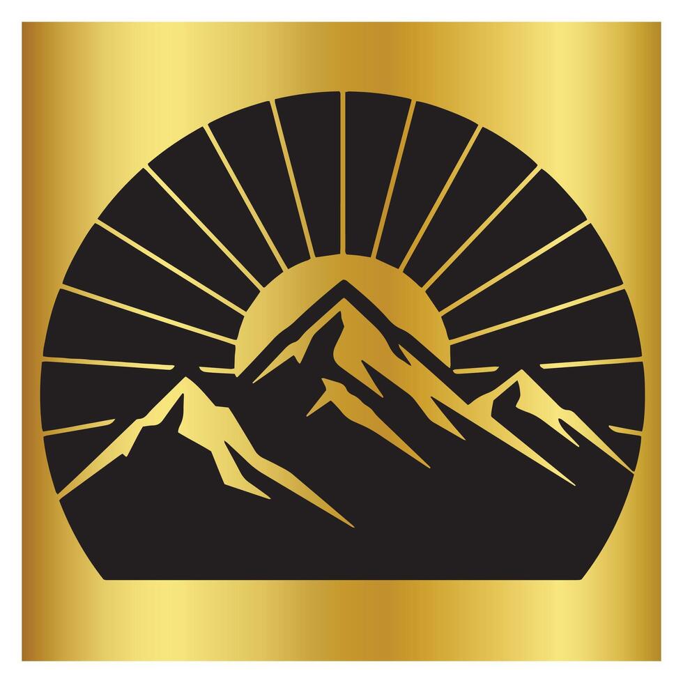 Abstract golden mountains with rising sun symbol in a circle design for logos vector