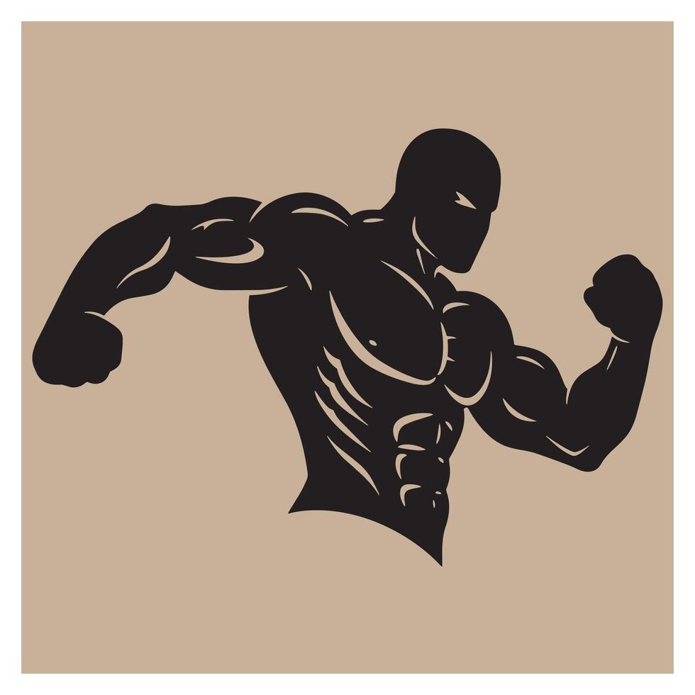 Silhouette of a powerful bodybuilder flexing muscles on a neutral background vector
