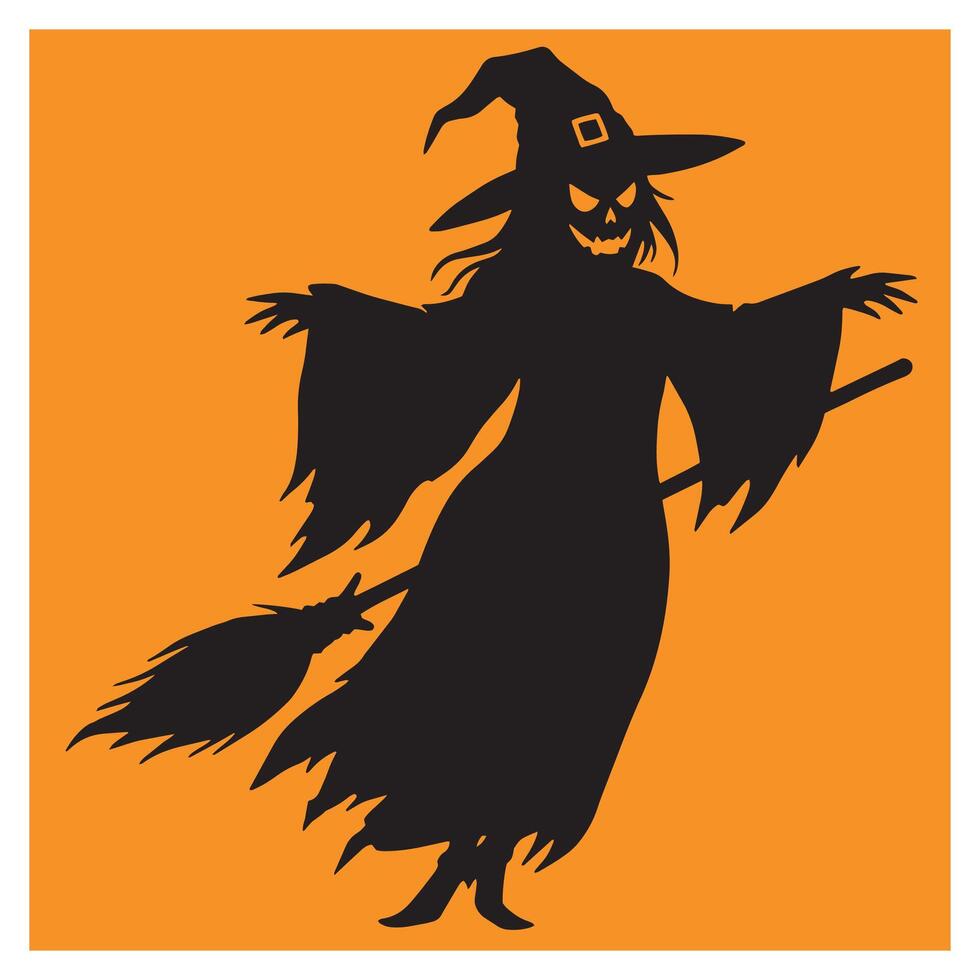 Silhouette of a wicked witch on a broomstick perfect for halloween celebrations and designs vector