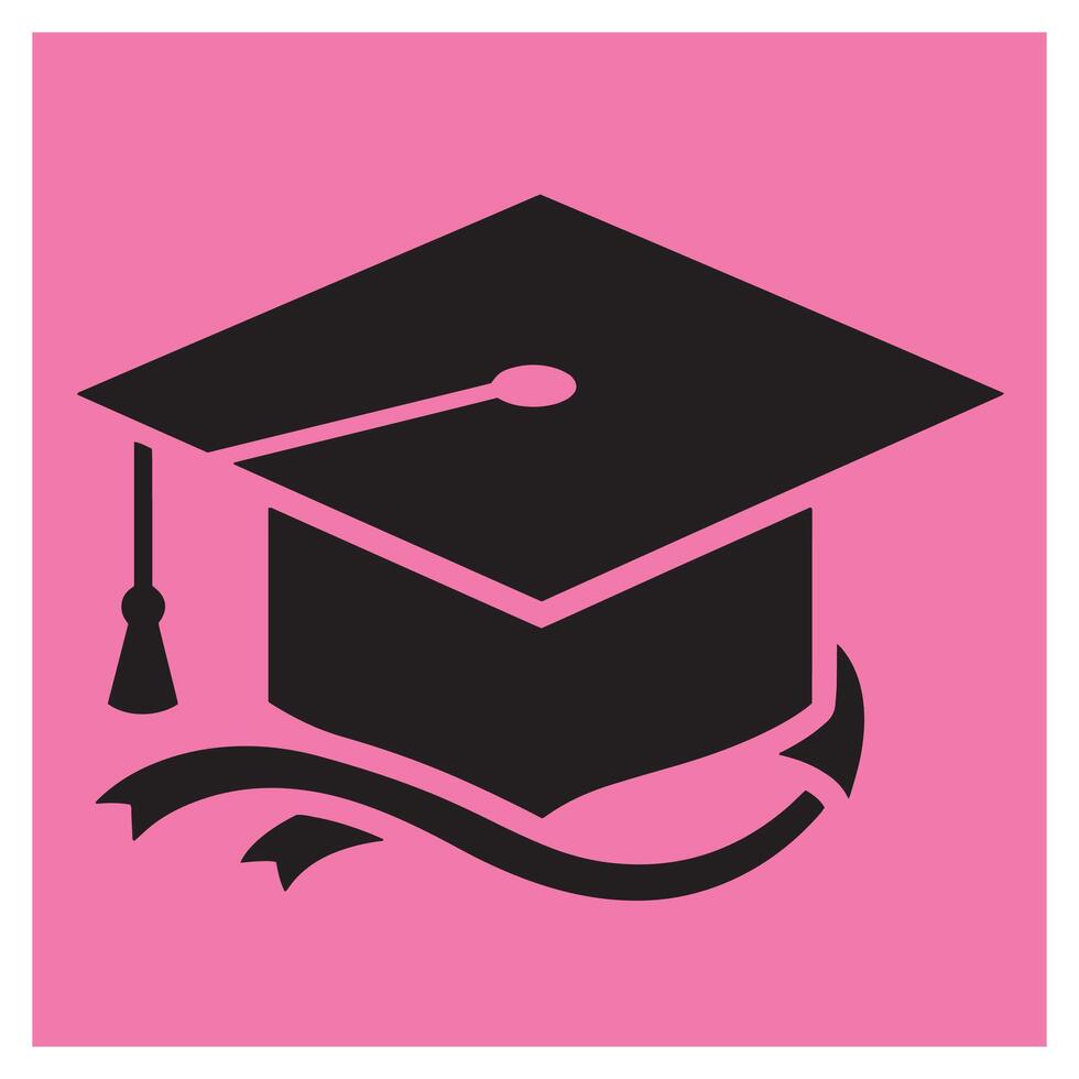 Elegant black graduation cap design on pink background suitable for education related projects vector