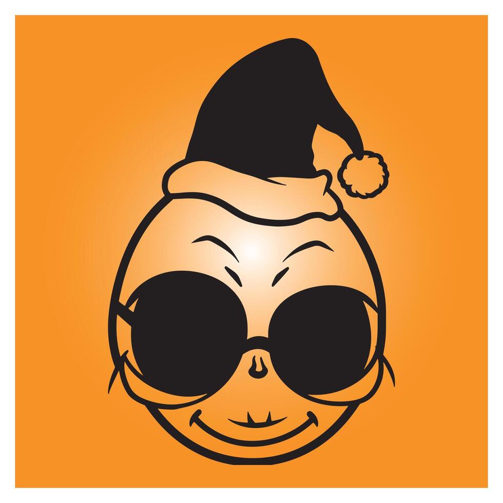 Funny cartoon character in santa hat wearing sunglasses with an orange background vector