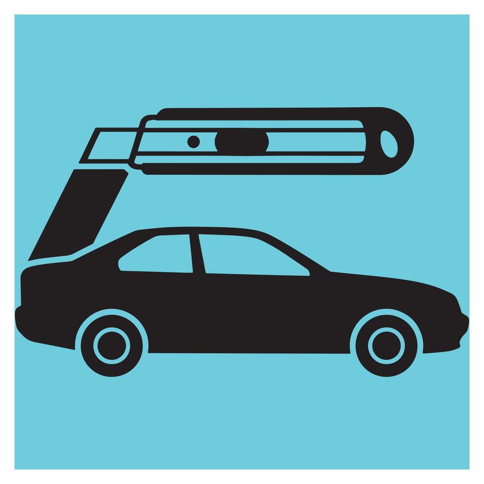 Car silhouette with diagnostic tool indicating vehicle service and repair vector