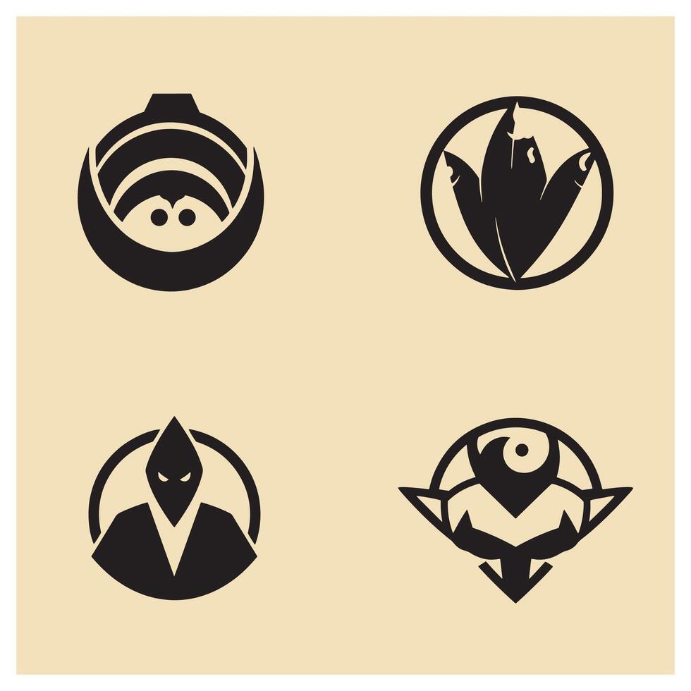 Collection of four abstract black and white circular logos on a beige background vector