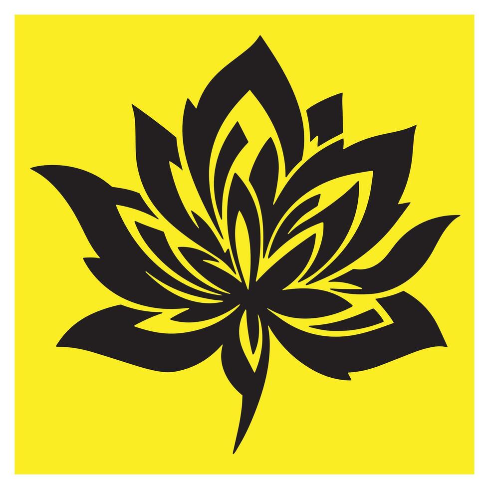Elegant black lotus flower on bright yellow background isolated decorative illustration vector
