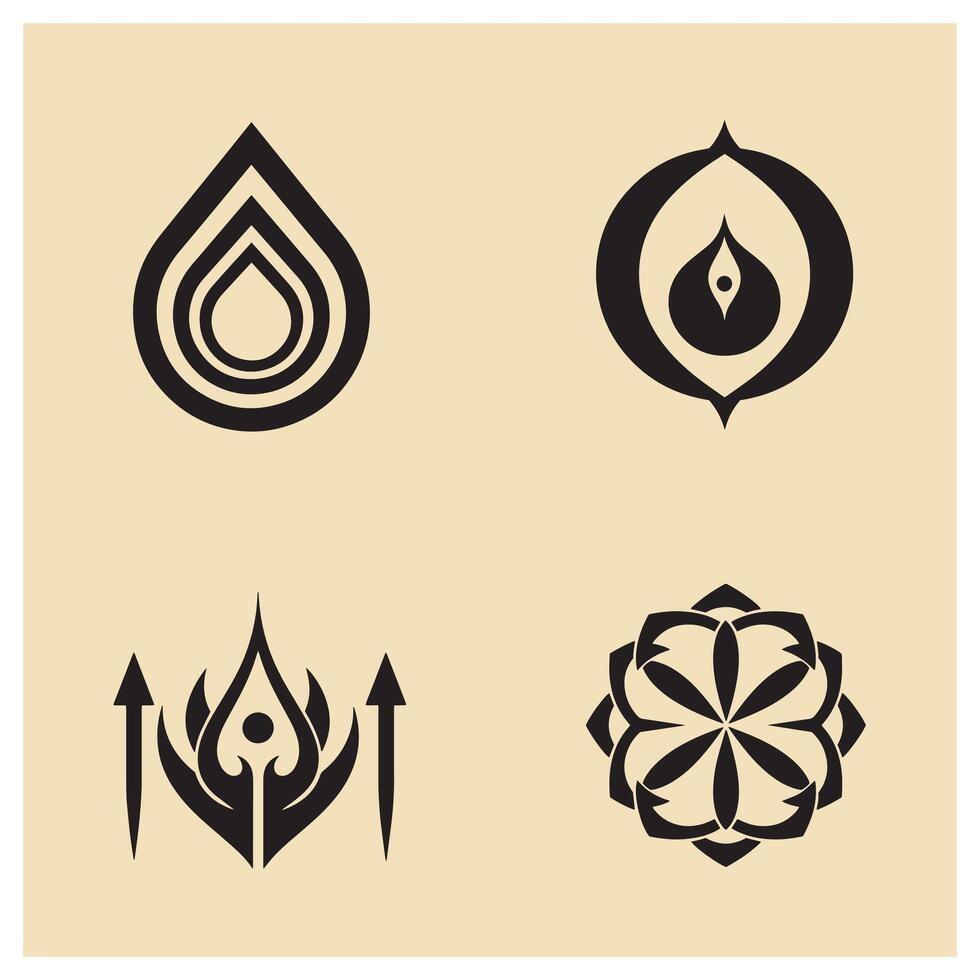Elegant set of four black minimalist icons representing various abstract elements vector