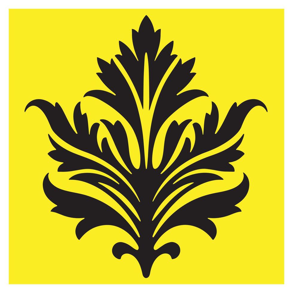 Elegant black ornamental floral motif pattern on a bright yellow background design vector
