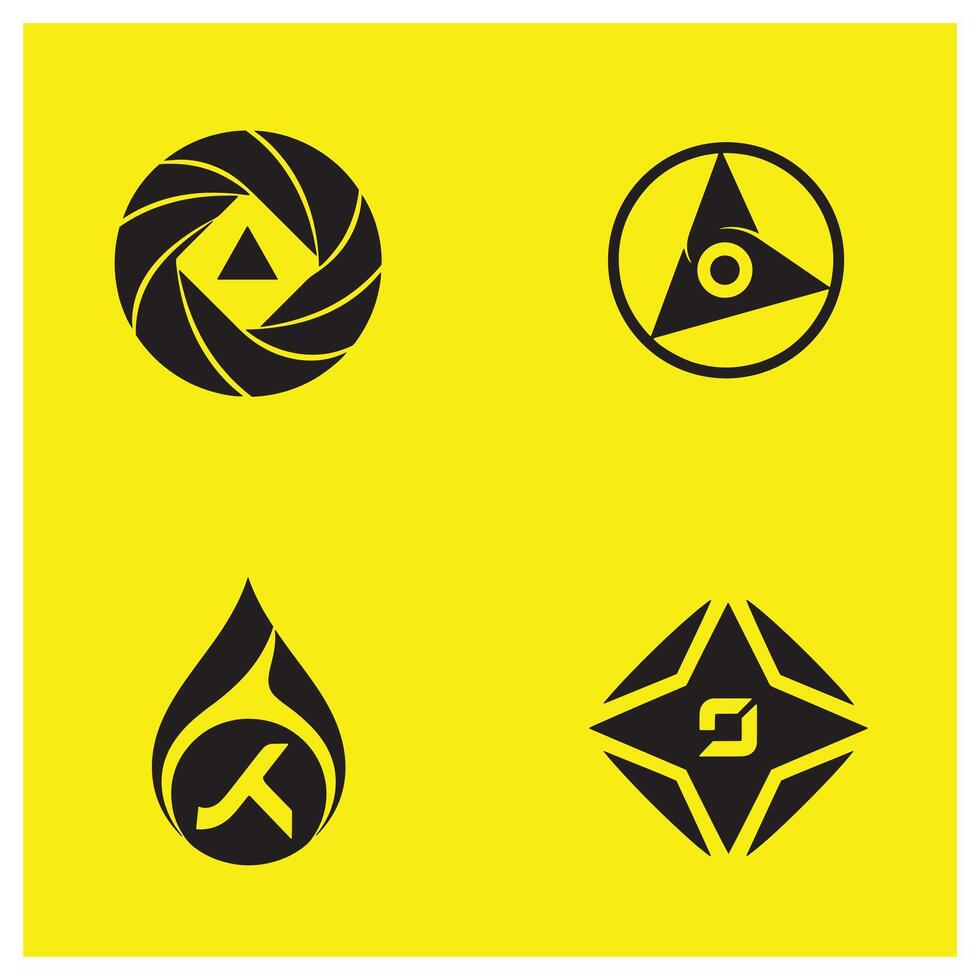 Four abstract modern logos in black and yellow colors representing various concepts vector