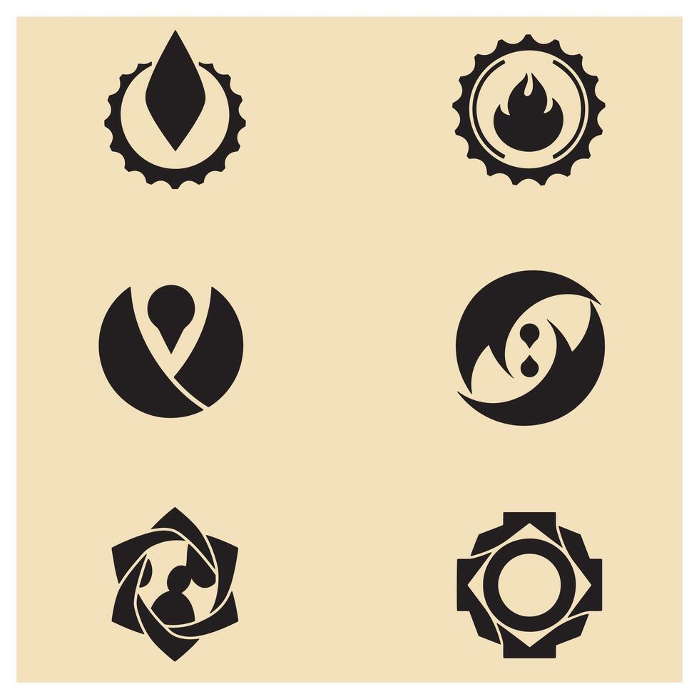 Abstract geometric logos in black displaying creative design elements on a beige background vector