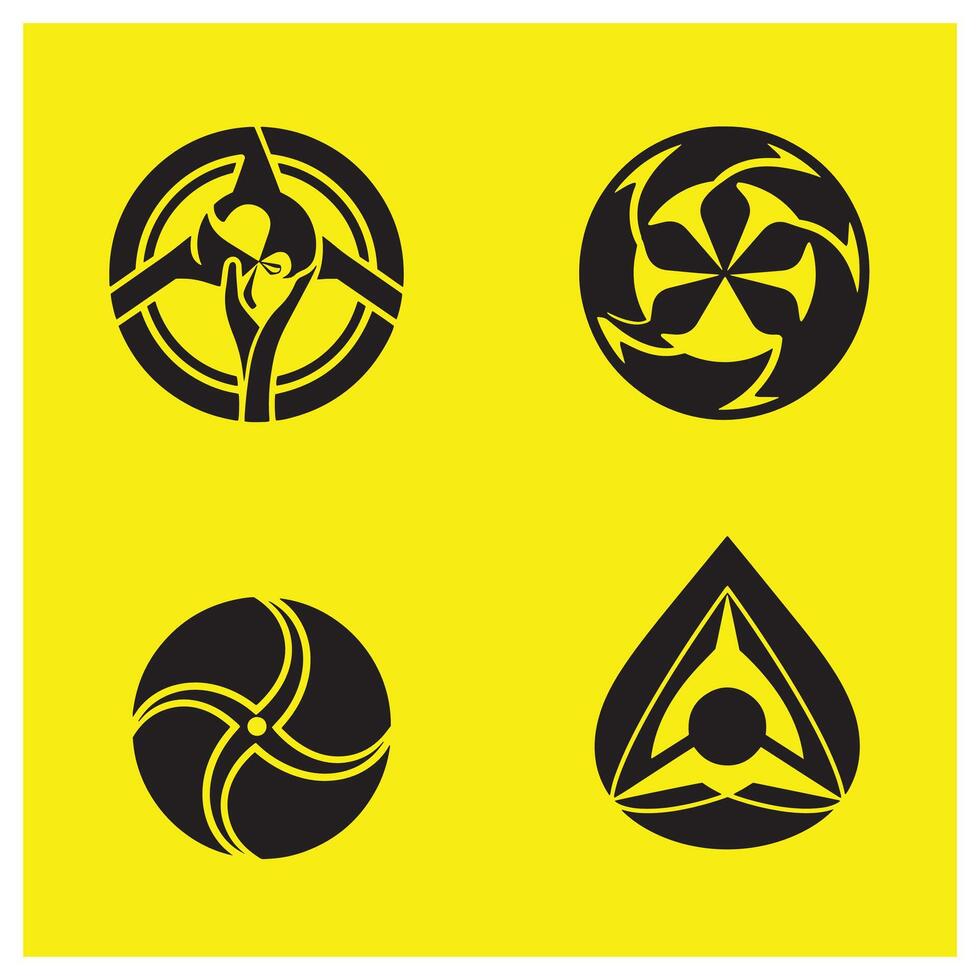 Four abstract black symbols on bright yellow background for design and decoration vector