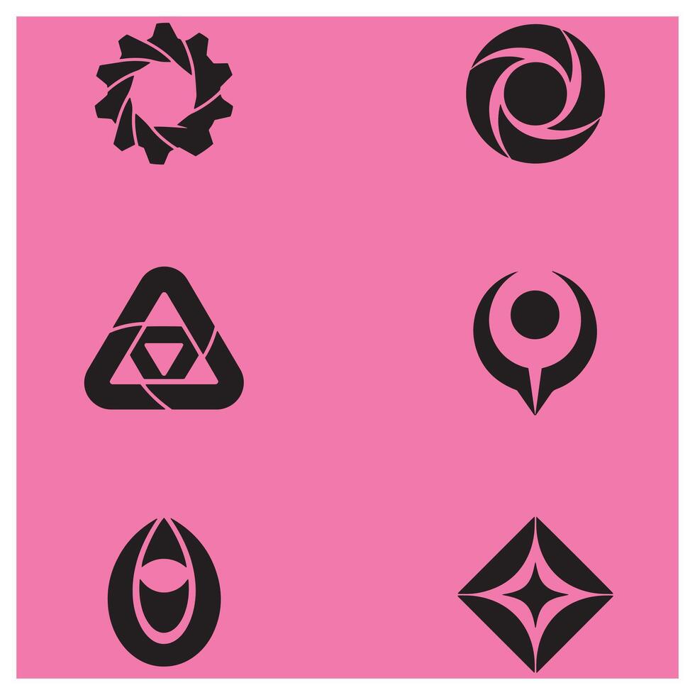 graphics set of abstract minimalist black logos on a bright pink background vector