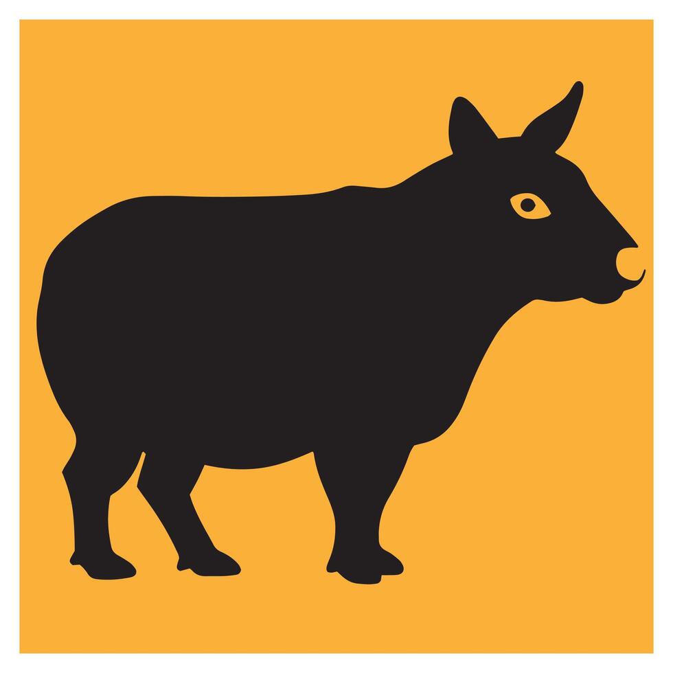 Silhouette of a tapir in black color on a vibrant yellow background. vector