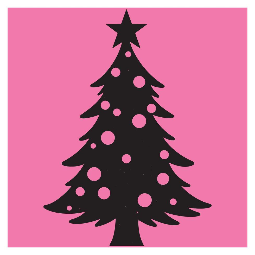 Black christmas tree with circular ornaments on pink background holiday design vector