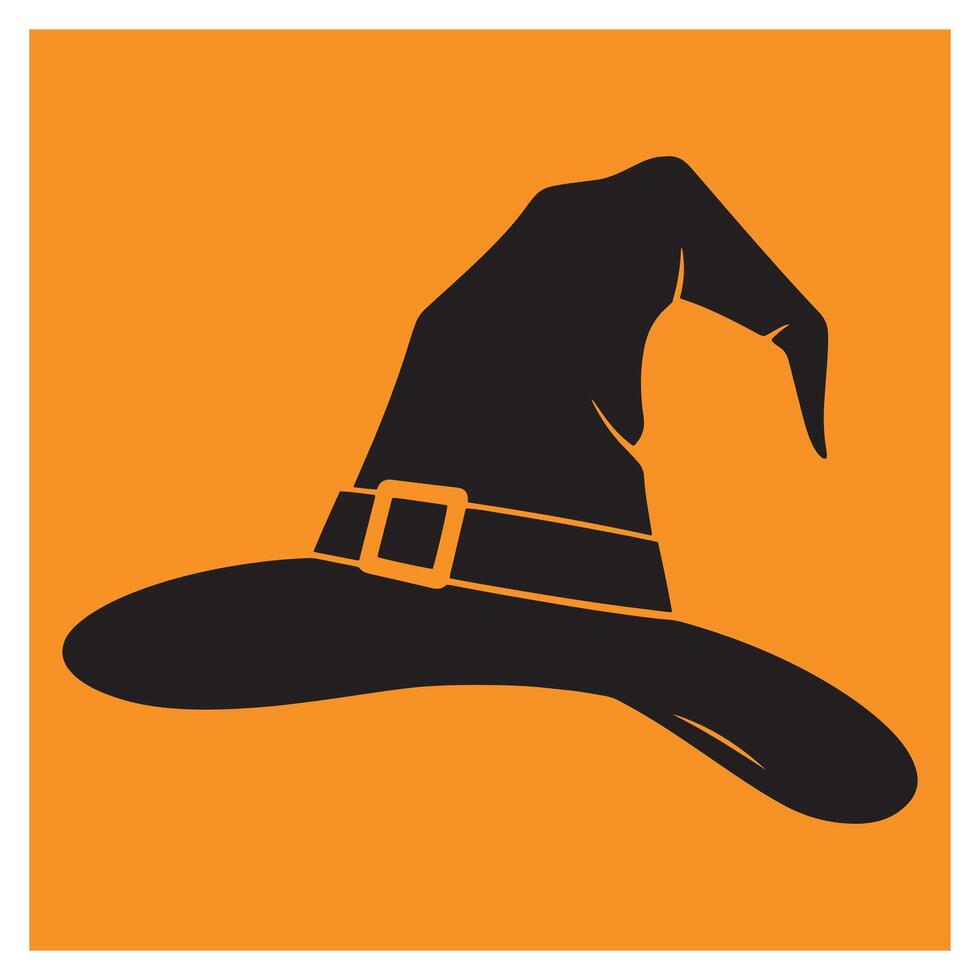 Black witch hat silhouette on orange background perfect for halloween celebrations vector