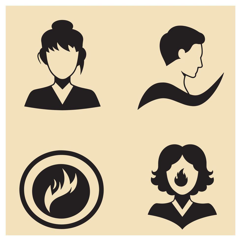Minimalist icons depicting people and symbol with flat design on beige background vector