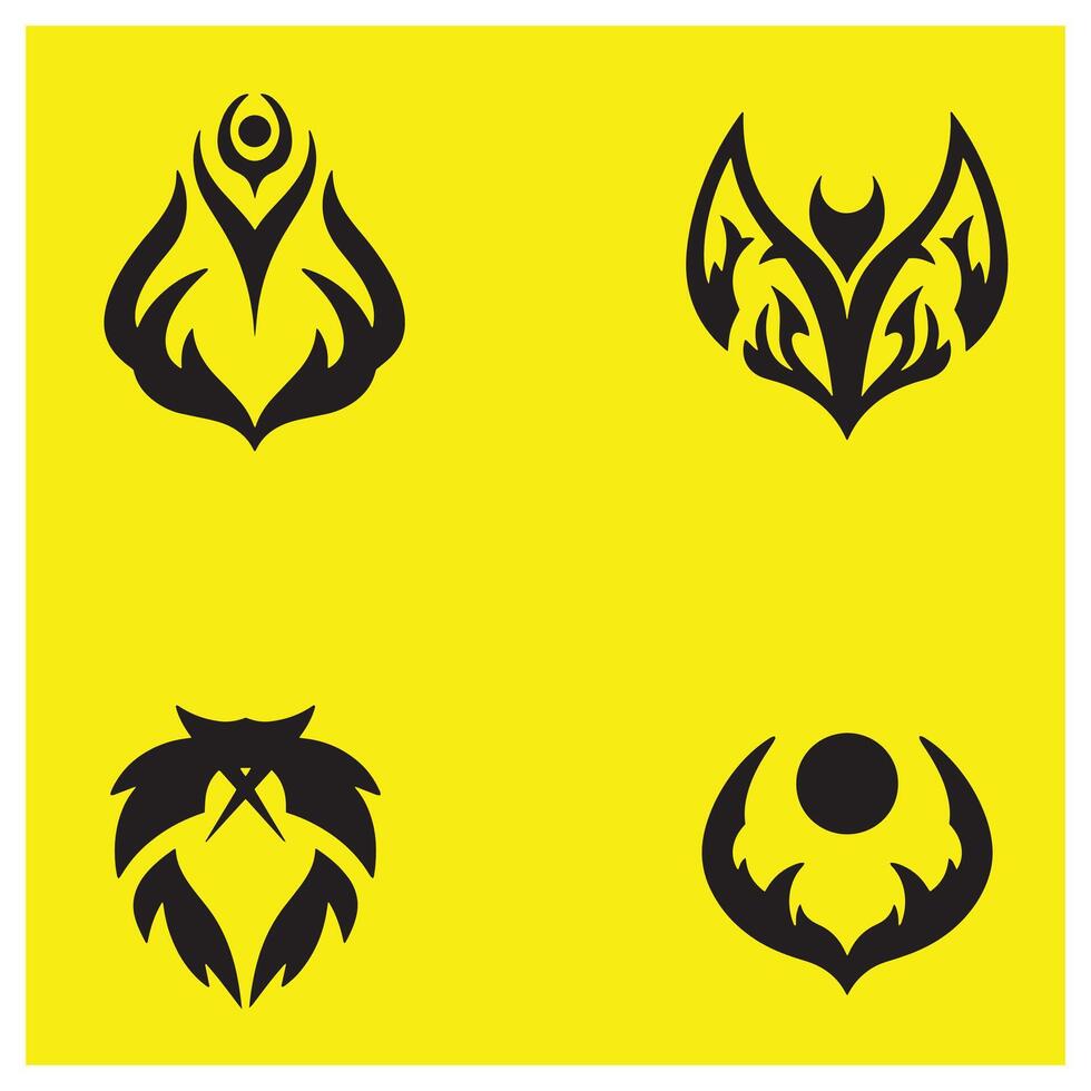 Collection of four decorative black abstract designs on a bright yellow background vector