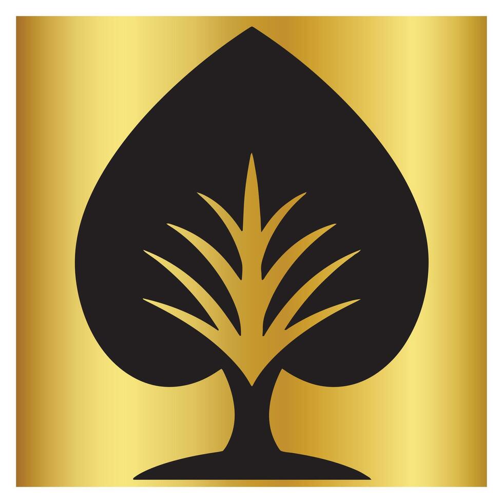 Artistic black spade shape with golden leafy design against a gold gradient background vector