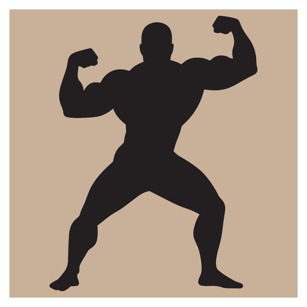 Muscular bodybuilder posing flexing muscles silhouette on a beige background for fitness concepts vector