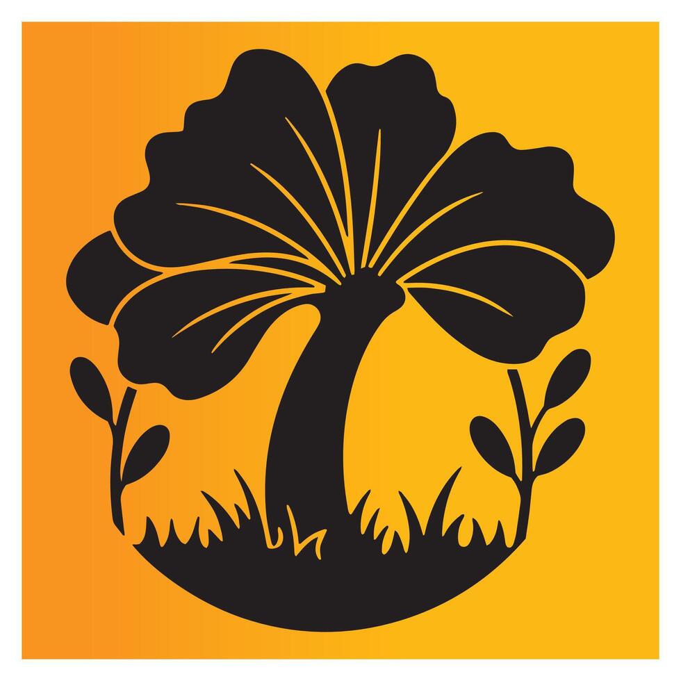 Black silhouette floral design illustration on orange background for graphic design purposes vector