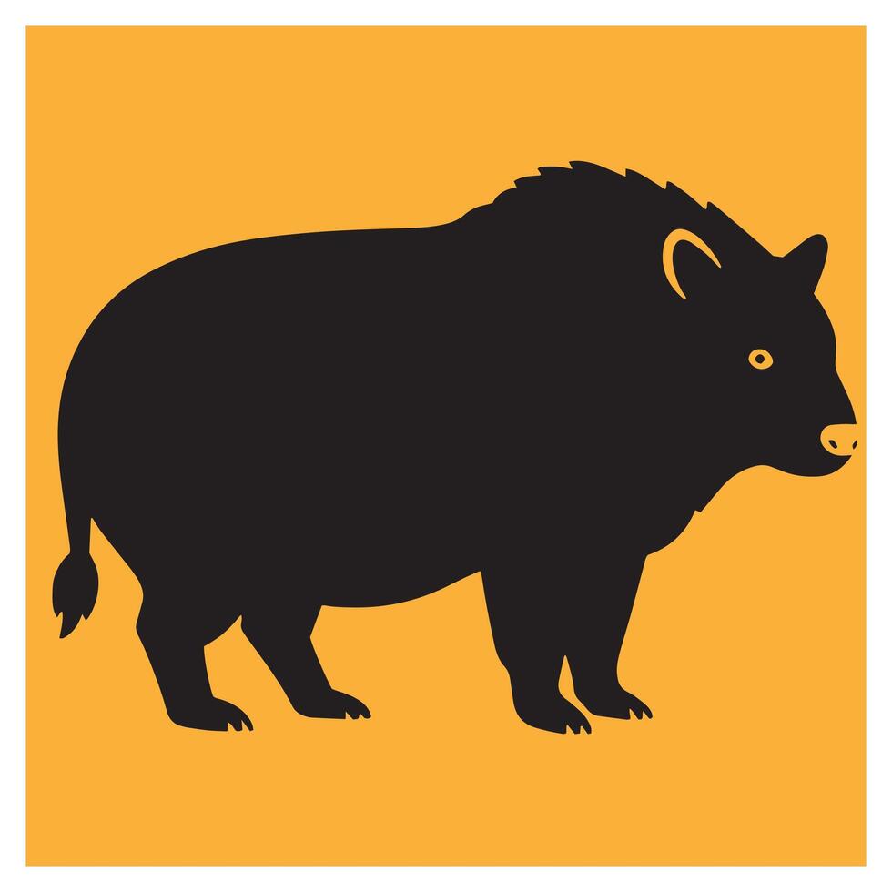 Stylized black bison silhouette illustration against a warm golden yellow square background vector