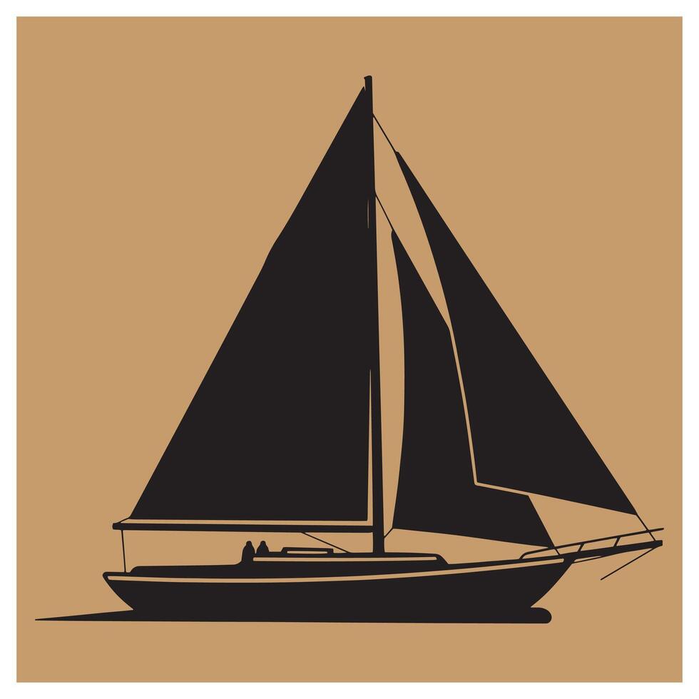Black sailboat silhouette on a tan background nautical theme simple graphic design vector
