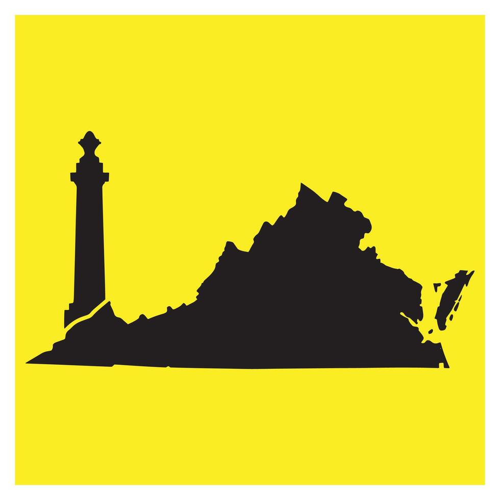 Silhouette representation of the state of virginia featuring lighthouse and natural landscape elements. vector