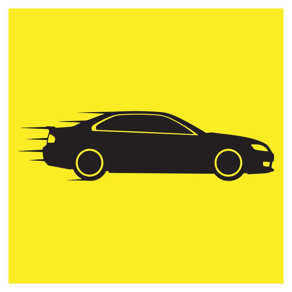 Stylish black sport car silhouette with speed motion effect on bright yellow background vector