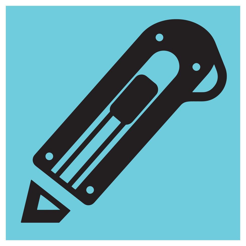 Minimalist black silhouette of a utility knife or cutter tool on a light blue background vector