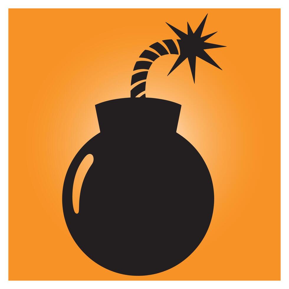 A silhouette cartoon bomb ready to explode against an orange gradient background vector