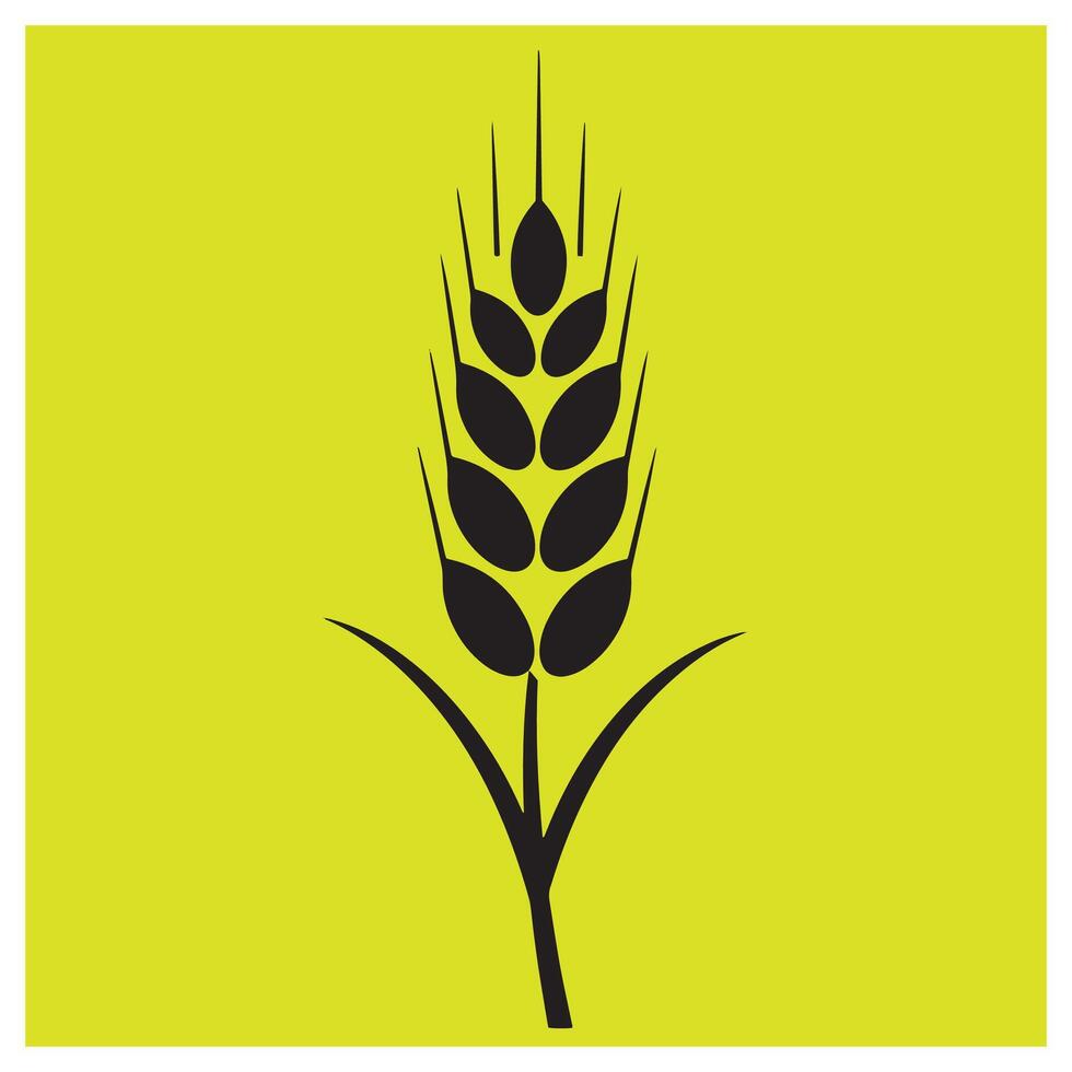 Simple minimalist wheat ear icon in black color against a vibrant yellow background vector