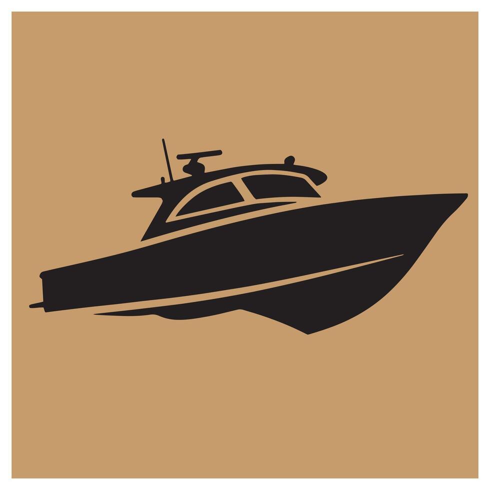 Black illustration of a sleek motorboat on a beige background depicting maritime transportation vector