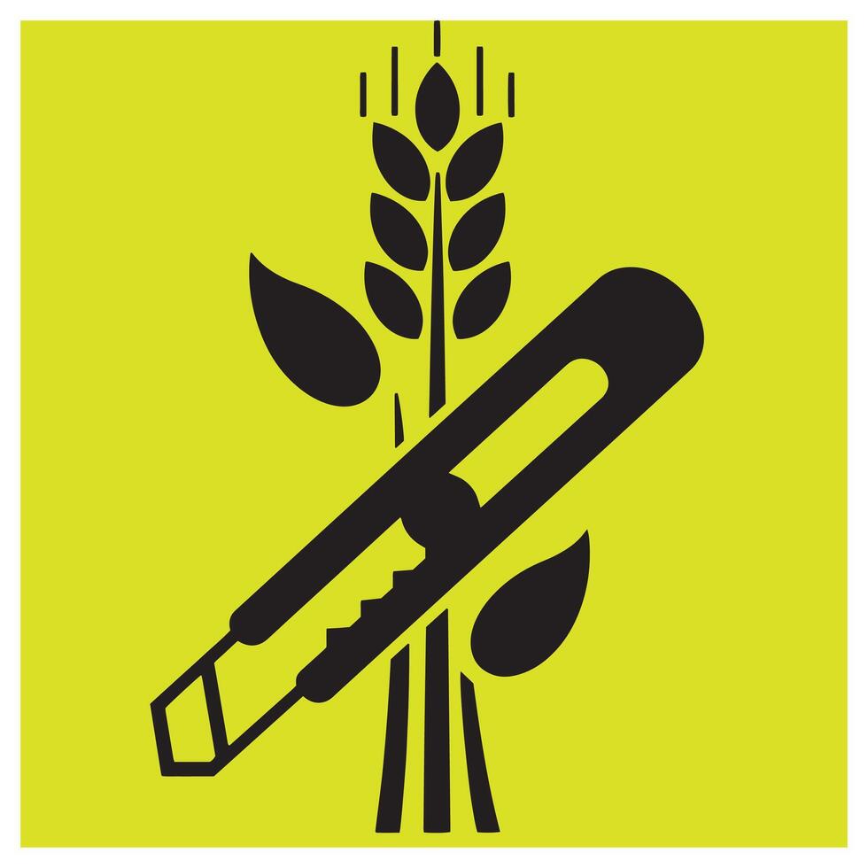 Wheat harvest concept with a sharp cutter tool against a bright yellow background vector