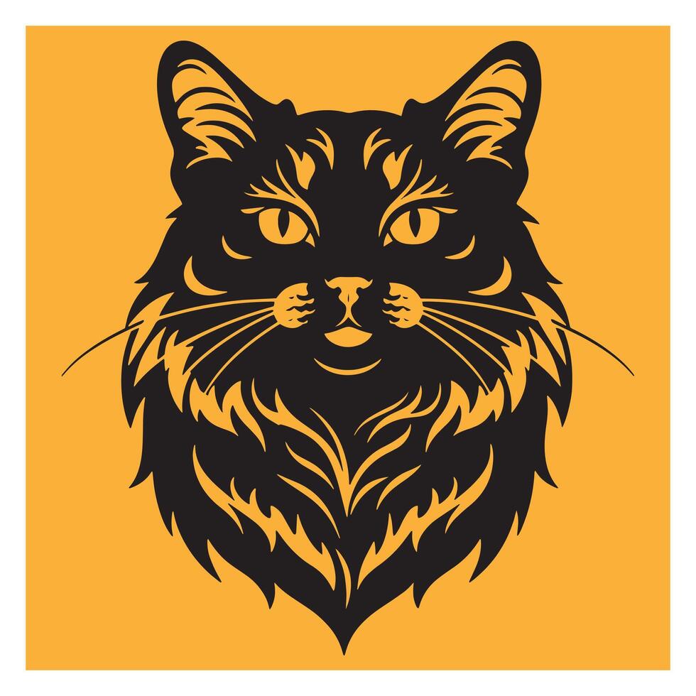 Stylish silhouette of a black cat head against a vibrant yellow background vector