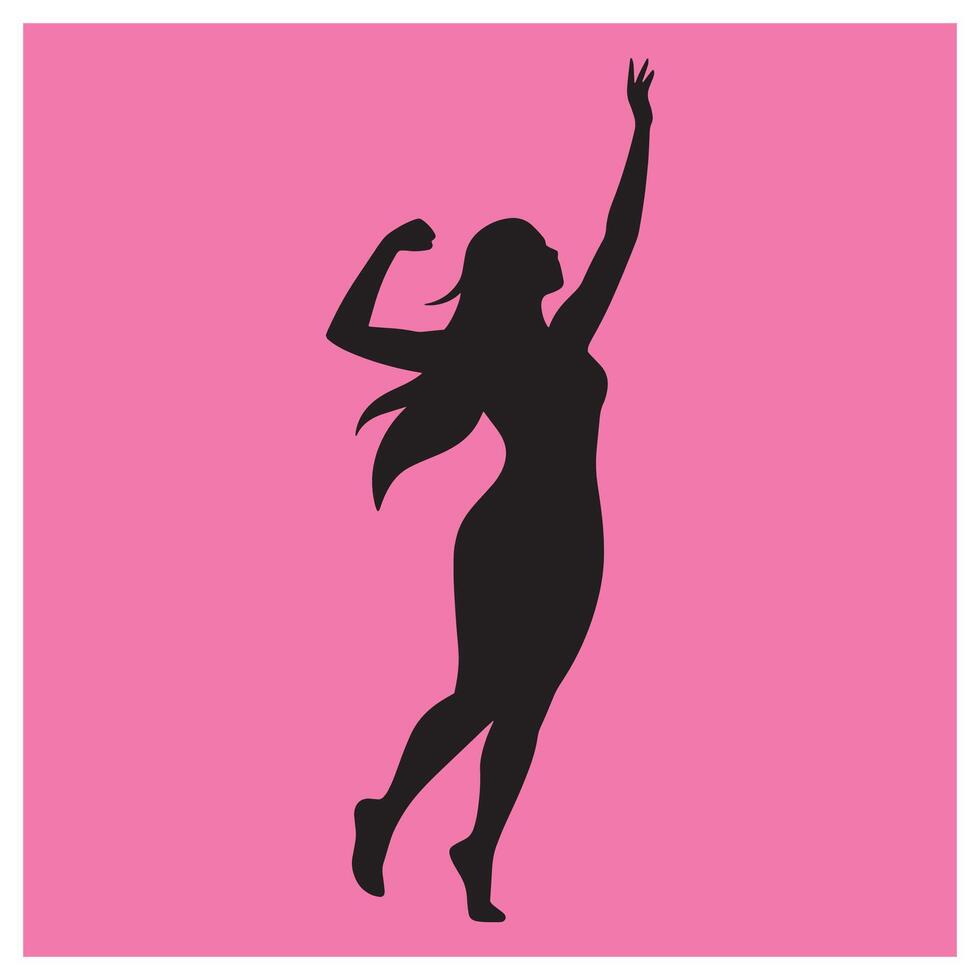 Empowered woman silhouette against pink background celebrating success and strength symbolism vector
